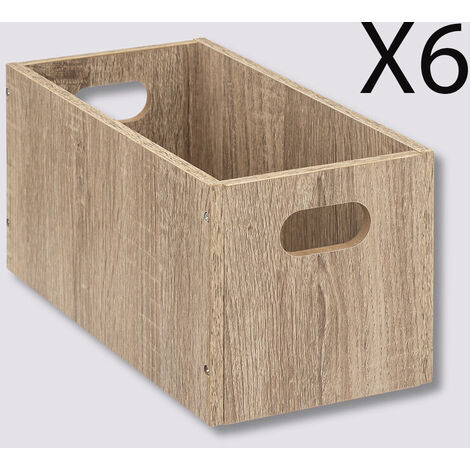 Lot de 6 boites de rangement, paniers de rangement en bois coloris naturel - Longueur 15 x Profondeur 31 x Hauteur 15 cm -PEGANE-