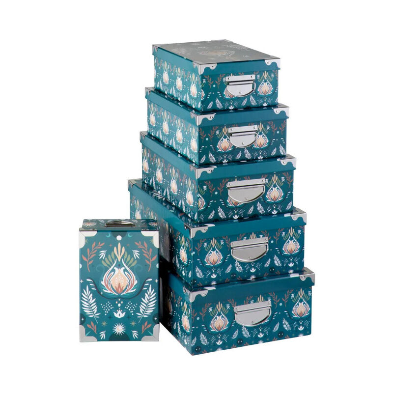 5five Simply Smart - Lot de 6 Boîtes Déco 'Peace' 48cm Bleu Pétrole