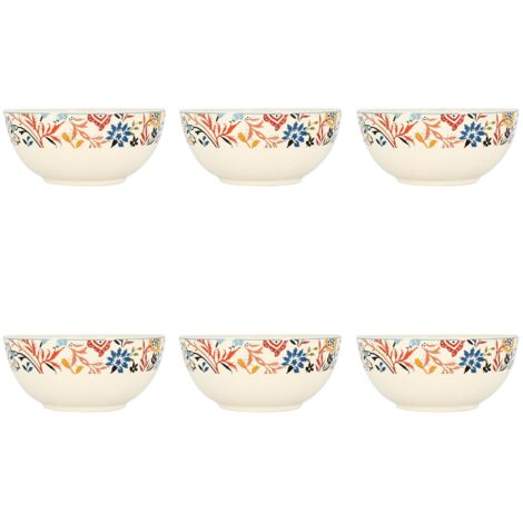 Lot de 6 bols à motif floral en grès 60cl, JAIPUR