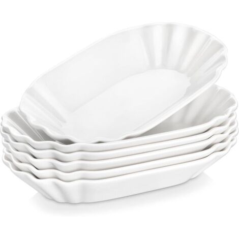 Lot de 6 Bols à Tapas et Sauces, Assiettes à Apéritif Rectangulaires en Porcelaine, 19,8 x 12 cm, Assiette de Frites, Compatible Lave-vaisselle et Micro-ondes, Blanc