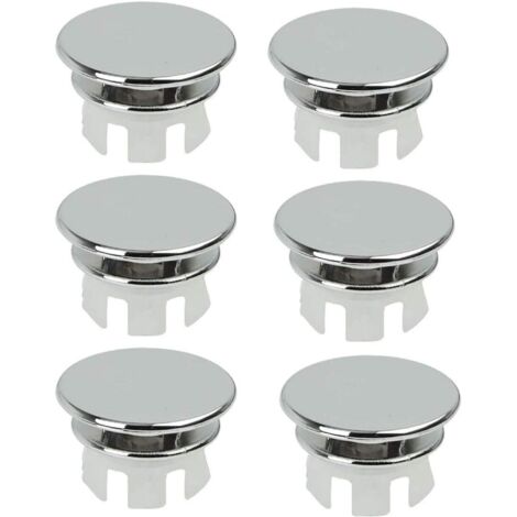 Lot de 6 bouchons de trop-plein chromés pour lavabo de salle de bain, toilettes, trop-plein, trou de drainage, partie ronde
