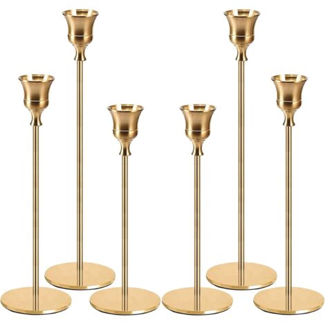 Lot de 6 Bougeoirs Dorés Vintage Modernes - Chandeliers Mariage/Anniversaire, Décoration Salon/Salle à Manger Élégante