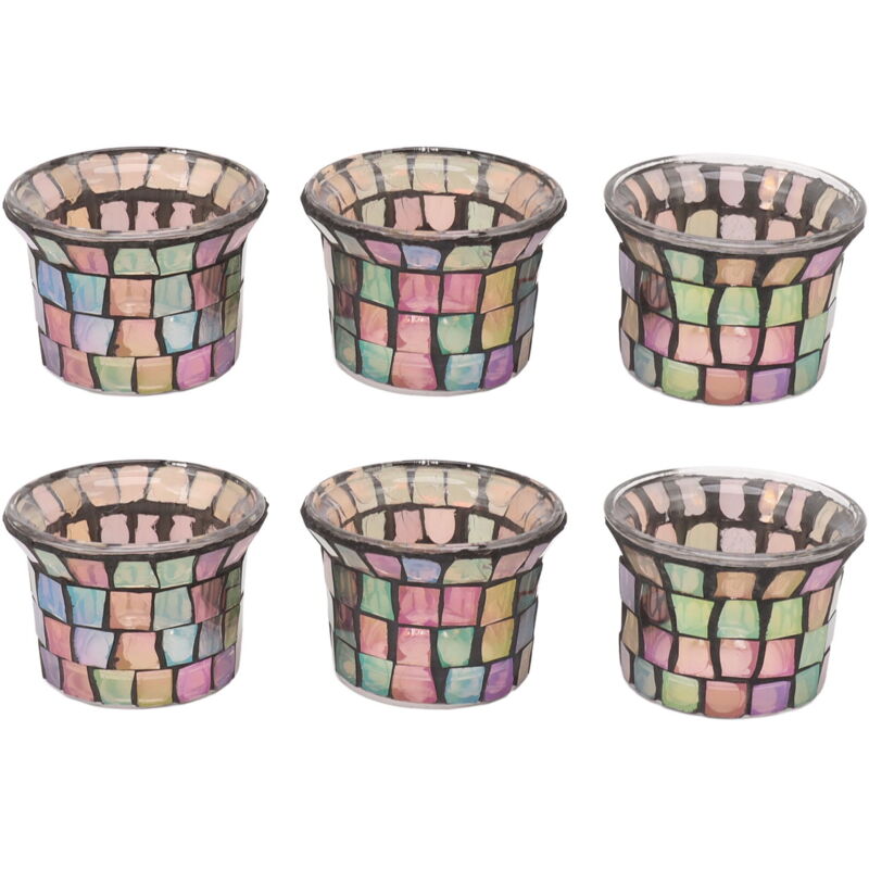 Feiyue - Lot de 6 bougeoirs en mosaïque en verre massif pour bougie chauffe-plat, pot de fleurs pour mariage