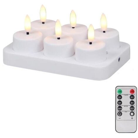 Lot de 6 bougies LED rechargeables , Flamme vacillante,Station de charge et télécommande,Décoration événements