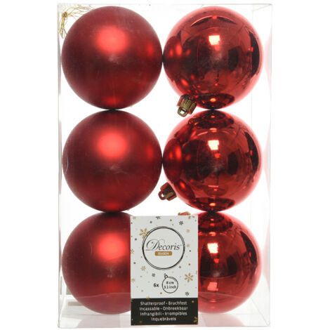 Lot de 6 boules de Noël (D80 mm) Alpine Rouge