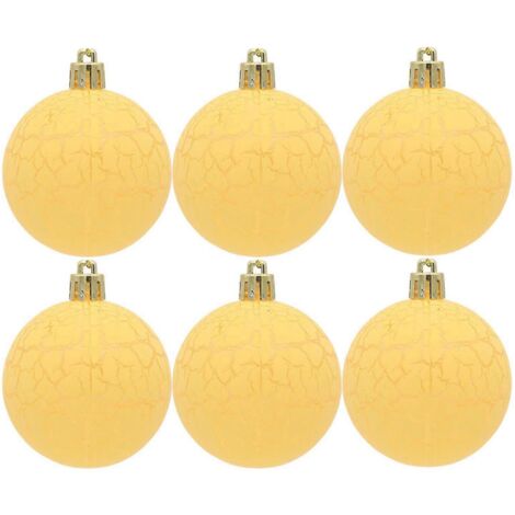 Lot de 6 boules de Noël de 6 cm, texture craquelée, faciles à suspendre, couleurs vives et festives, jaune.