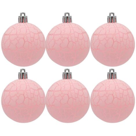 Lot de 6 boules de Noël de 6 cm, texture craquelée, faciles à suspendre, couleurs vives et festives, rose.