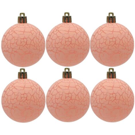 Lot de 6 boules de Noël de 6 cm, texture craquelée, faciles à suspendre, couleurs vives et festives, rose foncé.