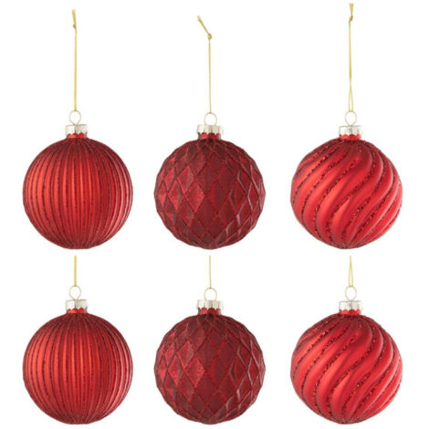 Lot de 6 Boules de Noël "Elva" 8cm Rouge