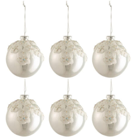 Lot de 6 Boules de Noël "Fleurs" 8cm Argent