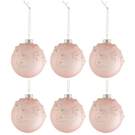 Lot de 6 Boules de Noël "Fleurs Opale" 8cm Rose