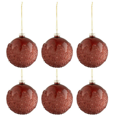Lot de 6 Boules de Noël "Givrées" 8cm Bordeaux