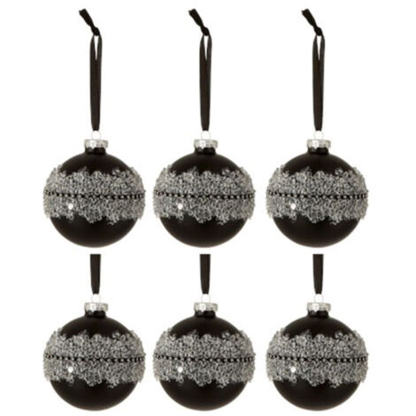 Lot de 6 Boules de Noël "Glace" 8cm Noir & Argent