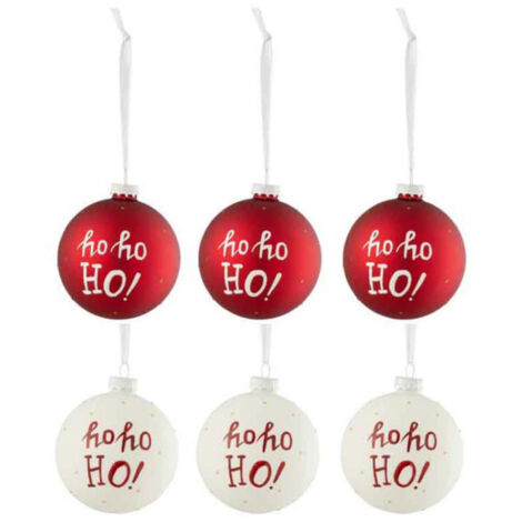 Lot de 6 Boules de Noël "Ho Ho Ho" 8cm Rouge & Blanc