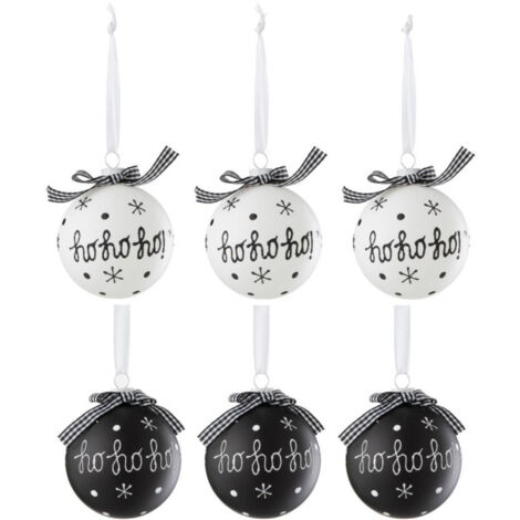 Lot de 6 Boules de Noël "Hohoho" 8cm Noir & Blanc