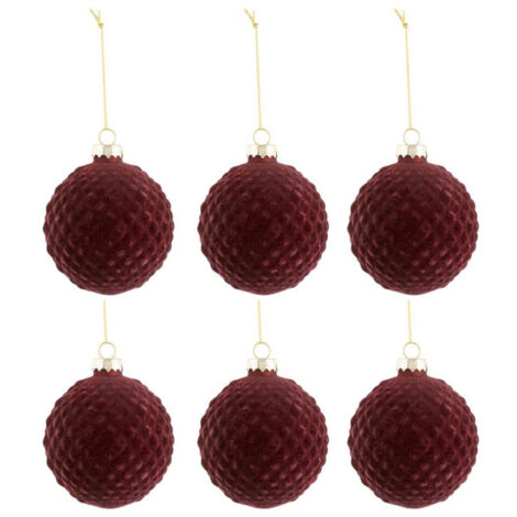 Lot de 6 Boules de Noël "Motifs" 8cm Bordeaux