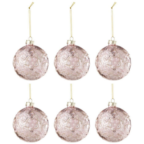 Lot de 6 Boules de Noël "Rosie" 8cm Rose