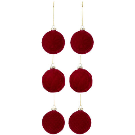 Lot de 6 Boules de Noël Velours "Caro" 8cm Rouge