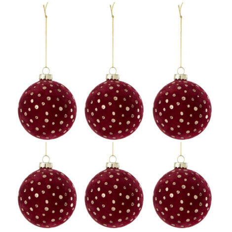Lot de 6 Boules de Noël Velours "Ely" 8cm Bordeaux