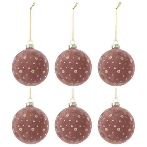 Lot de 6 Boules de Noël Velours "Ely" 8cm Rose