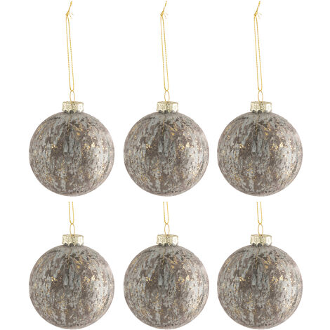 lot de 6 Boules de noël velours gris et or en verre