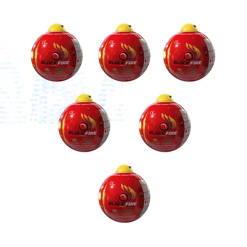 Lot de 6 boules extinctrices - Protection incendie - Intérieur extérieur - Sans entretien - 15 cm de diamètre - BLOCK'FIRE