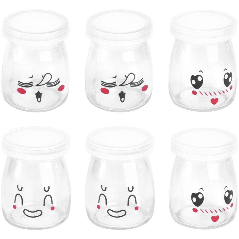 Lot de 6 bouteilles de pudding de 100 ml en verre résistant à la chaleur pour gelée et yaourt (motif aléatoire)