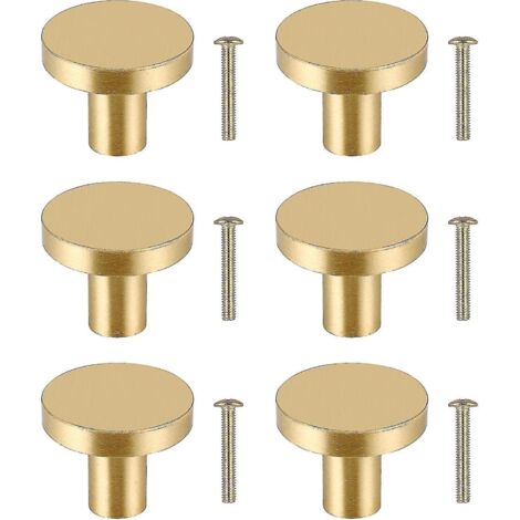 Lot de 6 boutons de meuble ronds, bouton de tiroir en laiton massif, poignée de meuble, bouton de porte de placard doré, poignée de meuble dorée, fixation par un seul trou avec 6 vis pour placard