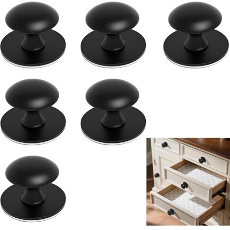 Lot de 6 boutons de meubles autocollants en acier inoxydable - Pas de perçage nécessaire - Pour armoires, tiroirs, armoires en verre - Noir