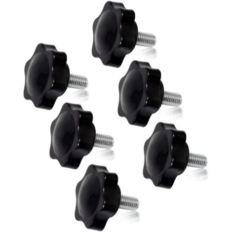 Lot de 6 boutons de serrage à vis M8 x 16 - Prune - En forme hexagonale - Vis moletée - Filetage mâle - Filetage métrique