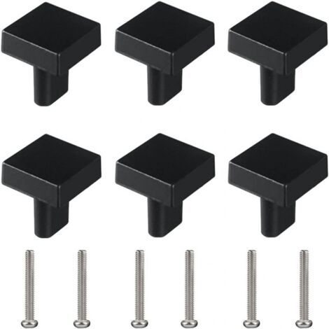 Lot de 6 boutons de tiroir carrés pour meubles - Trou unique - Petite poignée moderne - Noir - Avec vis assorties
