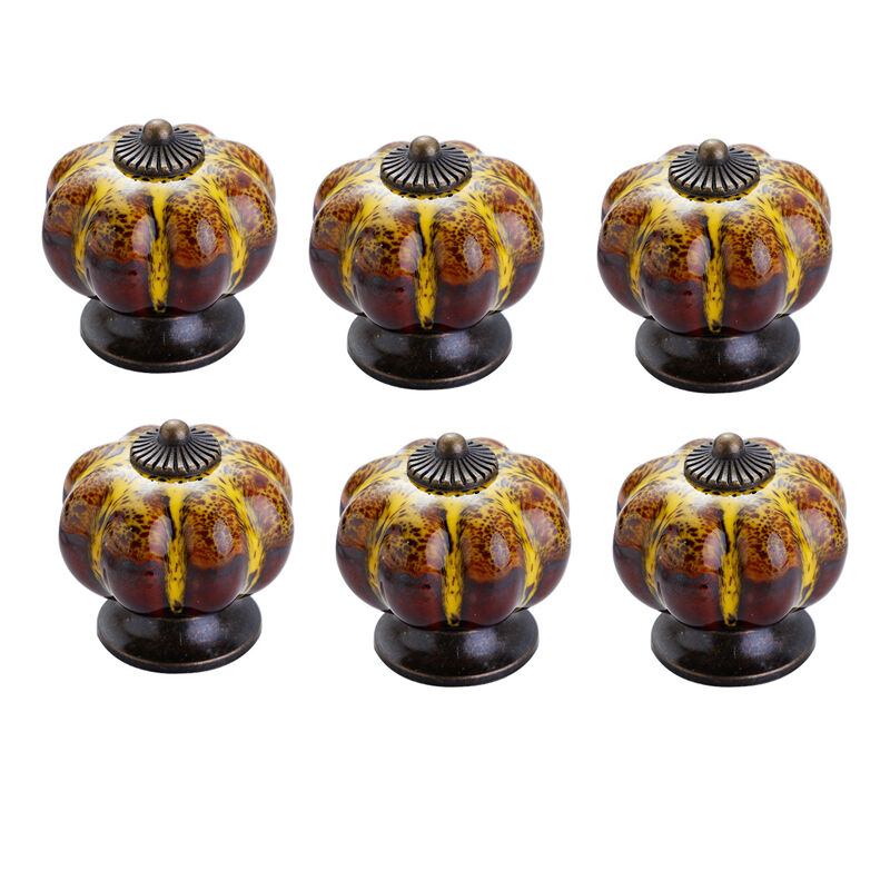 6 Pomos de Cerámica en Forma de Calabaza, Tiradores Antiguos Para Puertas de Cocina, Gabinete de Cocina, Cajones, Tocador - Amarillo Leopardo