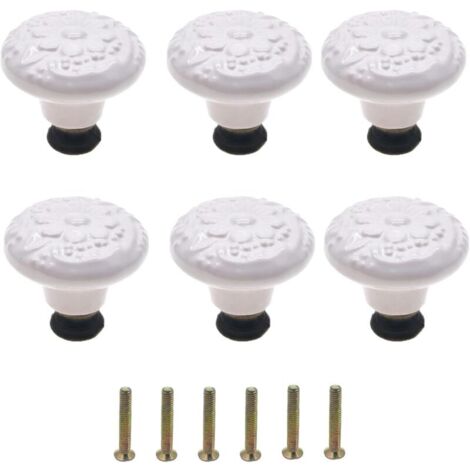 Lot de 6 boutons de tiroir vintage en céramique blanche