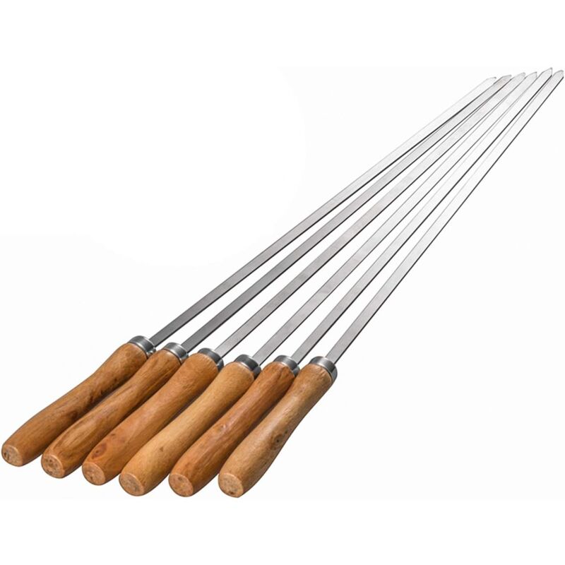 L&h-cfcahl - Lot de 6 brochettes plates en acier inoxydable avec poignée en bois pour barbecue 42 cm