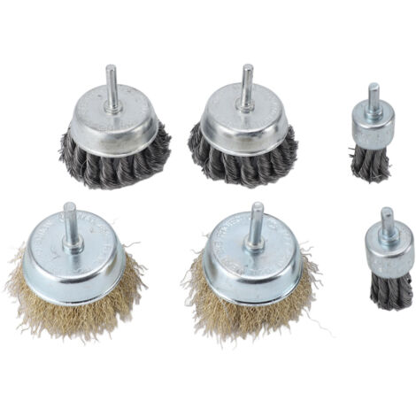 Lot de 6 Brosses à Fil pour Perceuse - Brosses Torsadées et Cup en Acier pour Décapage et Polissage Métal