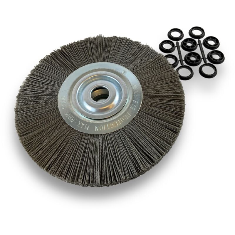 Kibros - Brosse circulaire nylon Abrasif ø 300 mm Epaisseur 2 rangs Carbure de silicium Grain 80 Alésage 32 mm + réducteur bague 25/22/20/16/12 mm