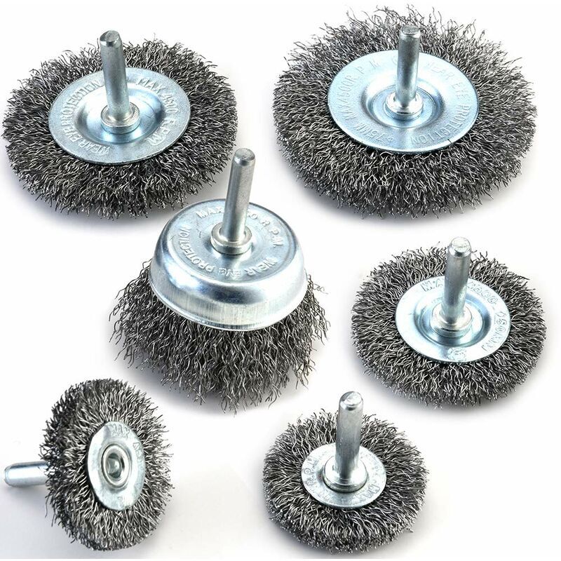Start - Lot de 6 brosses métalliques pour perceuse - Alésage de 0,012 mm - En acier au carbone - Pour nettoyer la rouille, le dénudage et l'abrasif,