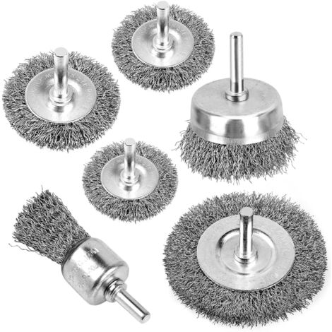 Lot de 6 brosses métalliques pour perceuse - Alésage de 0,012 mm - En acier au carbone - Pour nettoyer la rouille, le dénudage et l'abrasif, pour perceuse