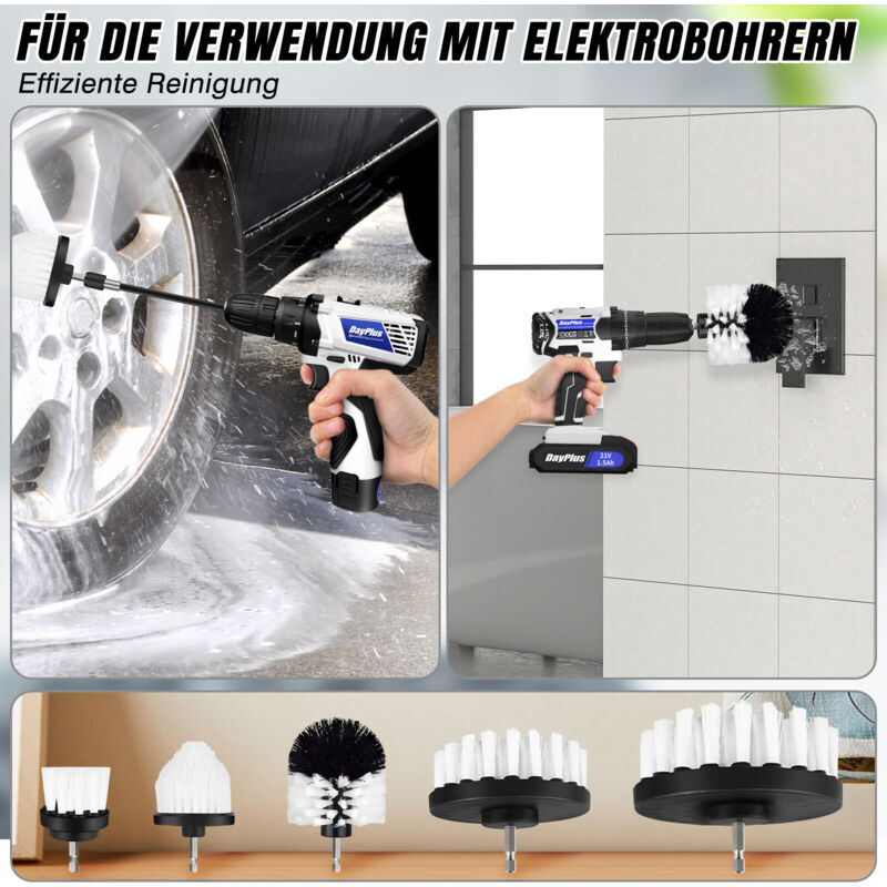 Dayplus - Lot de 6 brosses pour visseuse sans fil Brosse pour jantes Visseuse sans fil Brosseau neuf
