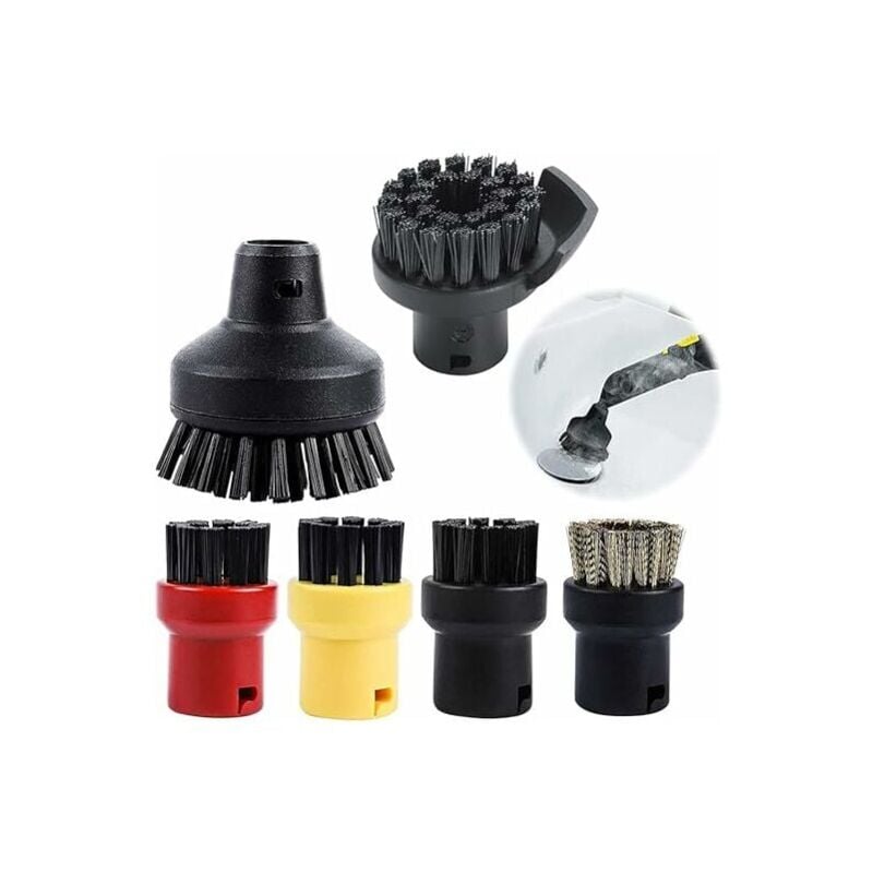 Lot de 6 brosses rondes pour nettoyeur vapeur Kärcher SC1 SC2 SC3 SC4 SC5 SC7 CTK10 Brosse de nettoyage vapeur 2 grandes buses brosses rondes + 4