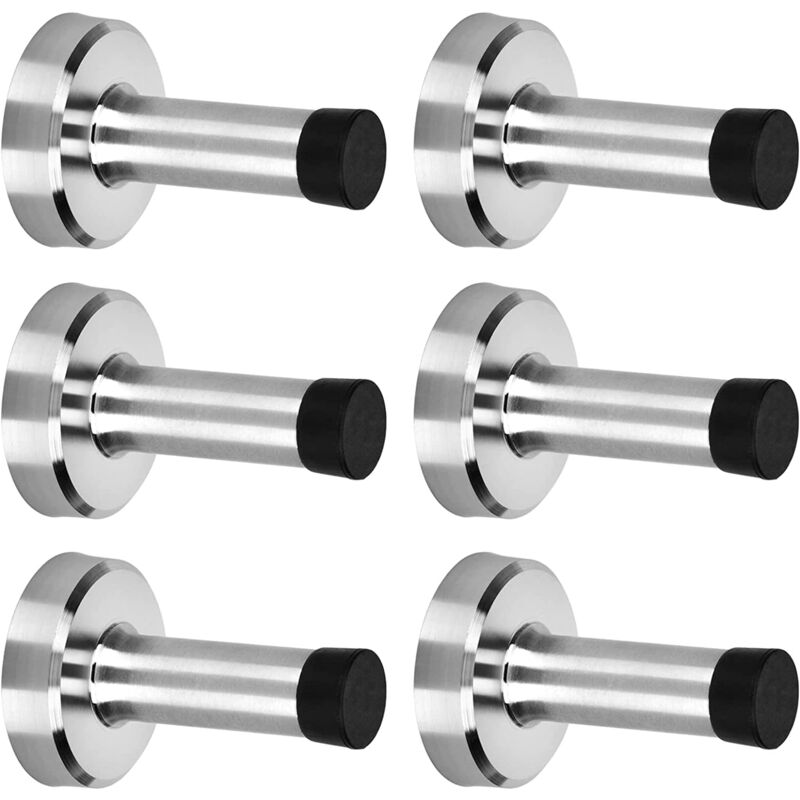 Lot de 6 butoirs de porte autocollants en acier inoxydable sans perçage/vis, butoir mural avec tampon en caoutchouc, protection murale, butoir de