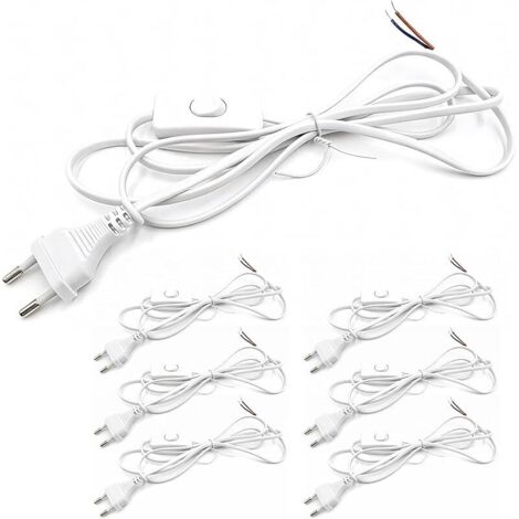 Lot de 6 câbles avec prises, cordons d'alimentation Blanc de 1,8 mètre, câbles de connexion avec prises, cordons d'alimentation avec interrupteur, pour ampoules, lampes, lampes de table et lampadaires