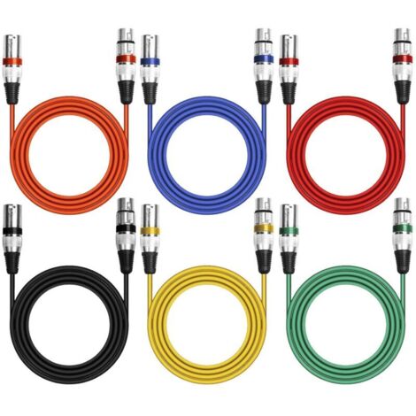 Lot de 6 câbles XLR symétriques mâles et femelles pour microphone, connecteur audio DMX à 3 broches pour enregistrement en studio (2 m)