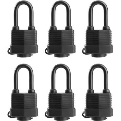 Lot de 6 cadenas étanches avec clés identiques pour une utilisation en extérieur, serrure en acier laminé robuste, 4,5 cm de large, long cadenas