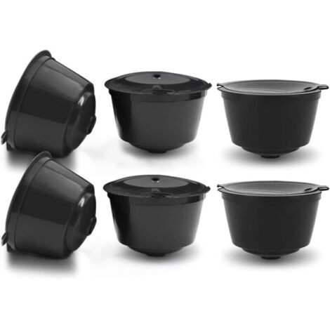 Lot de 6 capsules de café rechargeables, filtre à café réutilisable avec cuillère à café et brosse (6 pièces noires)