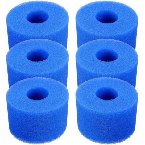 Lot de 6 cartouches de filtre de piscine réutilisables et lavables en mousse pour jacuzzi type S1 (bleu)