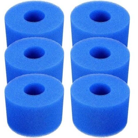 Lot de 6 cartouches de filtre de piscine réutilisables et lavables en mousse pour jacuzzi type S1 (bleu)