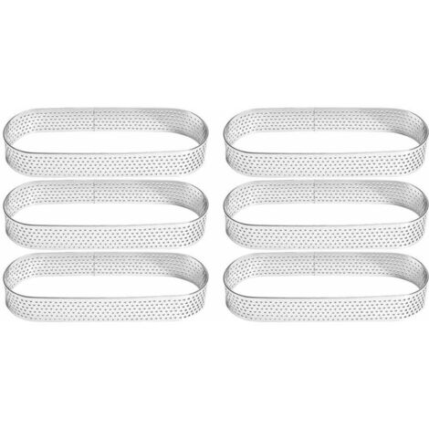 Lot de 6 cercles à tarte en acier inoxydable, comprenant un petit cercle à tarte et un cercle à pâtisserie perforé. Convient pour la confection de quiches, gâteaux et mousses (10 × 3 × 2 cm).