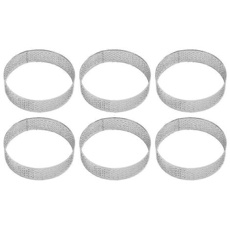Lot de 6 cercles à tarte en acier inoxydable, perforés et résistants à la chaleur, pour gâteaux et mousses. Moule à gâteau rond.