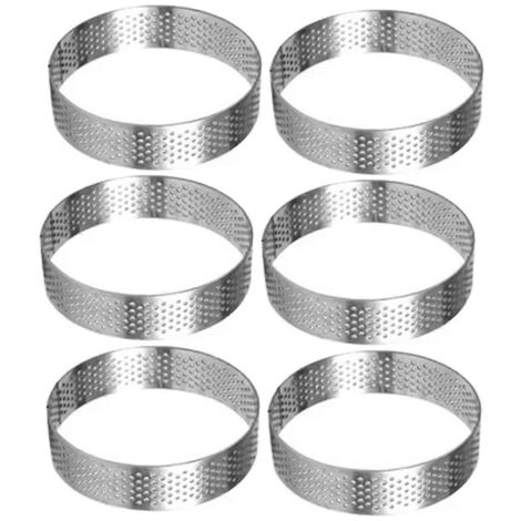 Lot de 6 cercles à tarte ronds de 18 cm avec trous, en acier inoxydable.